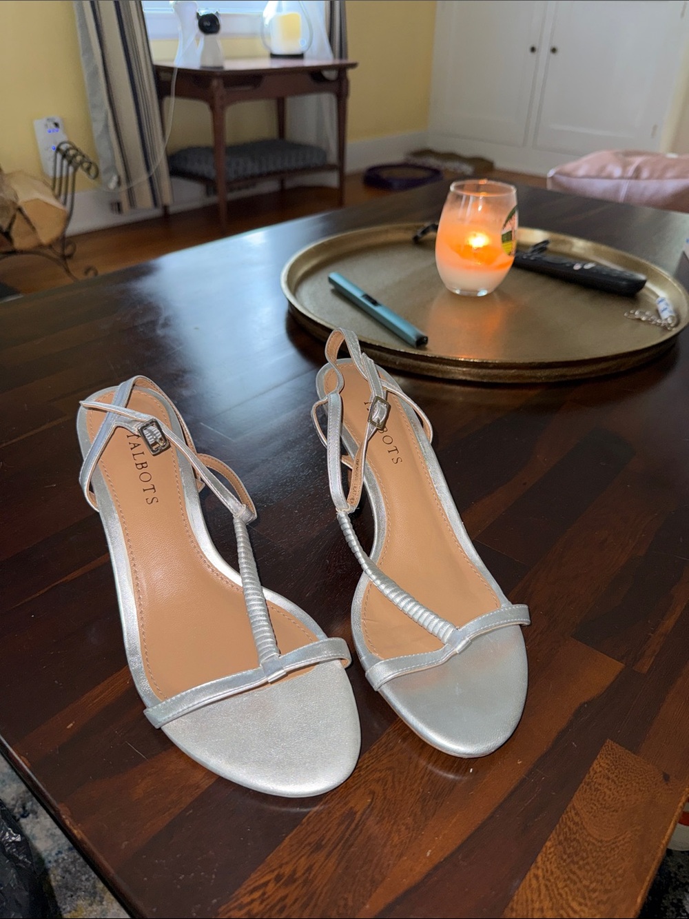 Talbots Metallic Silver T-Strap Sandals